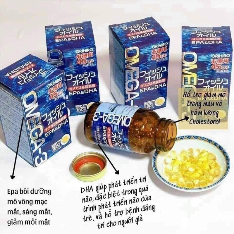 Viên uống dầu cá Omega 3 Orihiro Nhật Bản Hộp 180 viên