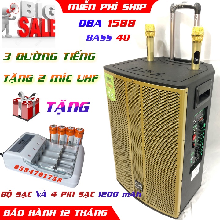 LOA KÉO 3 ĐƯỜNG TIẾNG DBA 1588 BASS 40 ÂM THANH TRẦM ẤM, BO MẠCH CHỐNG HÚ, KÈM 2 MÍC KIM LOẠI UHF SIÊU CHẤT