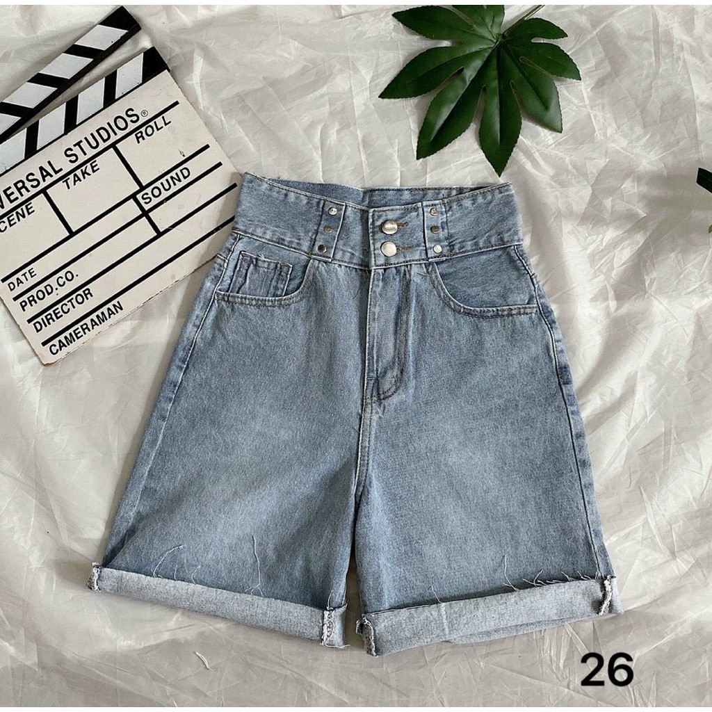 Quần đùi jean nữ cạp siêu cao HANOIJEAN - Quần sọt nữ trơn cao cấp quần short hàng VNXK | BigBuy360 - bigbuy360.vn
