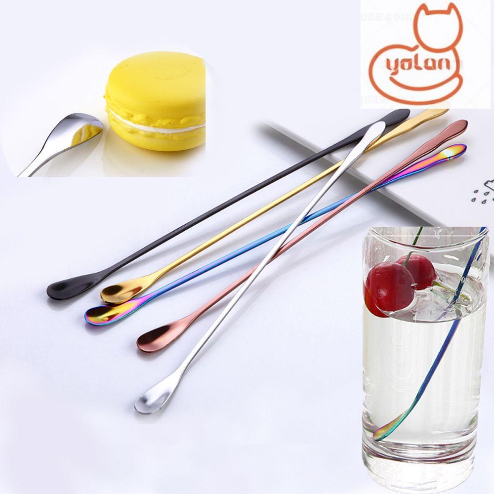 Muỗng Ăn Kem / Tráng Miệng Bằng Thép Không Gỉ Tay Cầm Dài Nhiều Màu Sắc