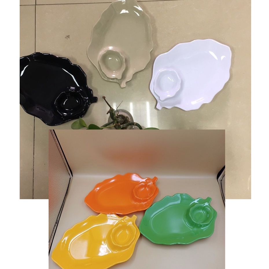 Dĩa lá 2 ngăn đựng trái cây, đồ ăn vặt nhựa Melamine nhiều màu