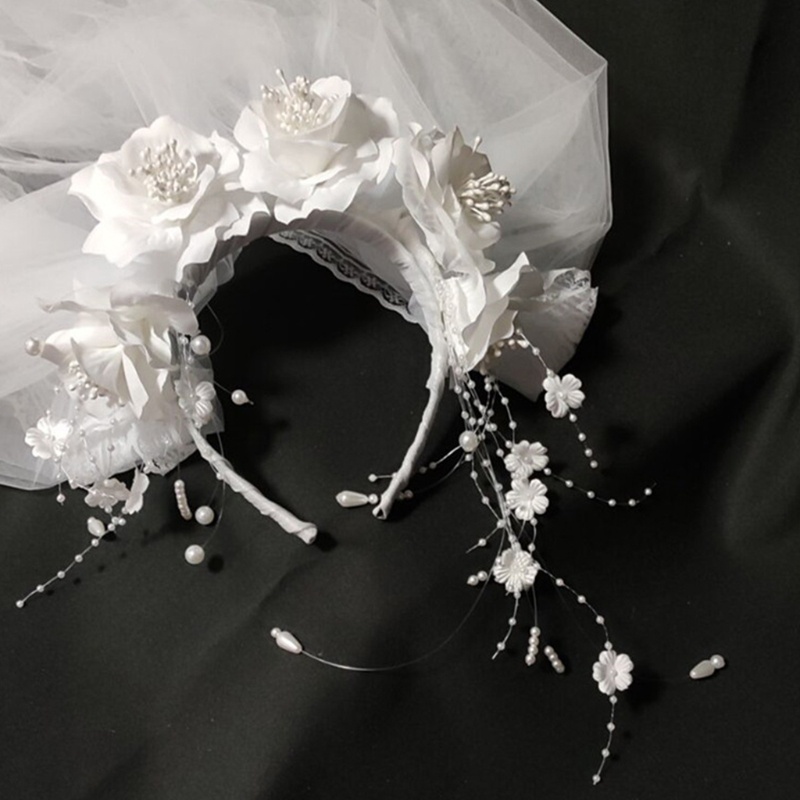 Băng Đô Đội Đầu 3 Tầng Đính Hoa Trắng Và Ngọc Trai Nhân Tạo Phong Cách Vintage Thập Niên 80 Cho Cô Dâu