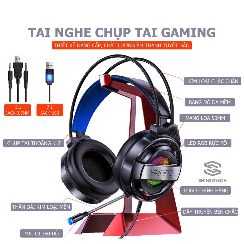 Tai nghe chụp tai gaming Esport SHINSOTECH Q3 âm thanh stereo chất lượng chống ồn có micro - Hàng chính hãng