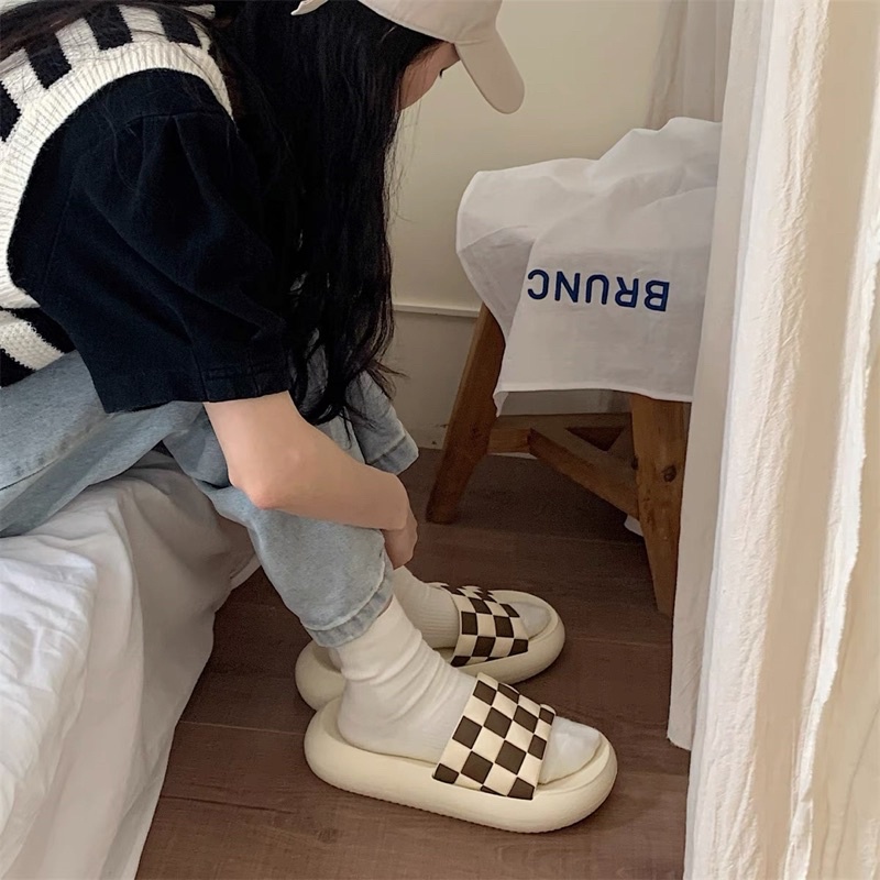 Dép bánh bánh mì quai ngang sọc caro ulzzang dành cho nam,nữ