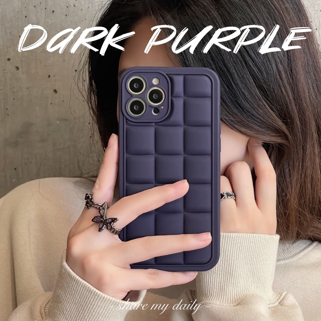 Ốp Điện Thoại Màu Tím Đậm Họa Tiết Kẻ Ô Vuông 3D Cho Iphone 14 14 pro 14 pro max 14 plus 13 pro max 12 pro max 11 pro max xs max xr X