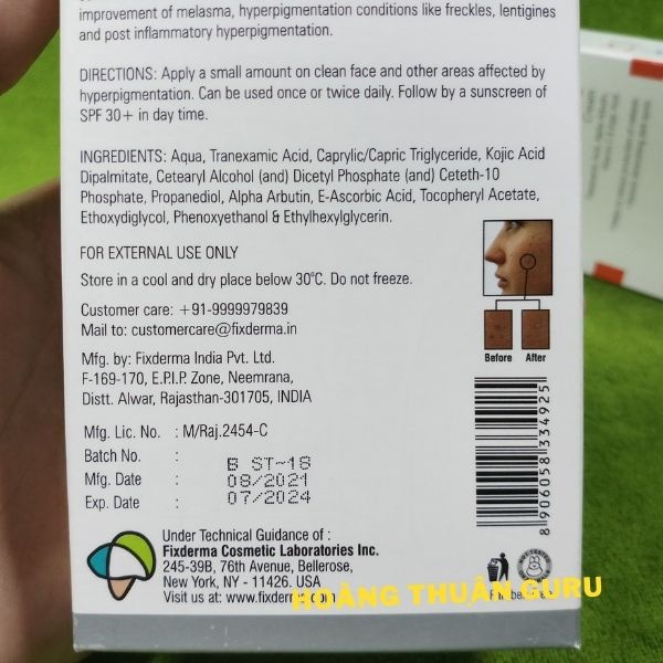 Skarfix tx - kem dưỡng trắng da mờ thâm mụn nám Fixderma có alpha arbutin , vitamin c  tuýp 15g