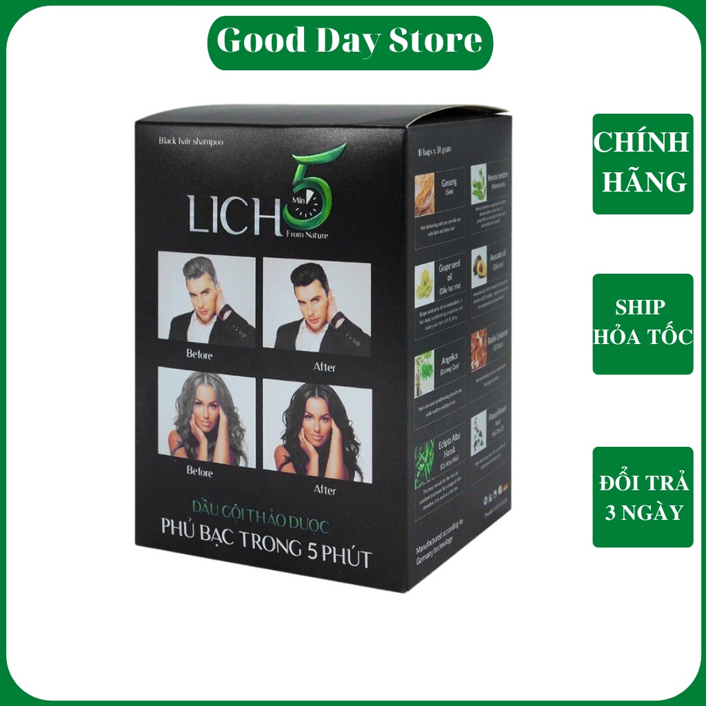 Dầu gội phủ bạc tóc Lich5 - Dầu gội thảo dược đen tóc Lich5 Cocayhoala