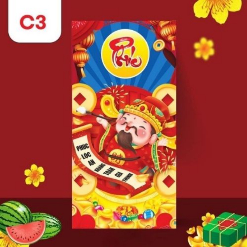 Bao lì xì độc lạ giá sỉ rẻ màu đỏ đẹp tết 2022 hoạt hình con cọp cute dễ thương thần tài tiền đô chất giấy c150 cứng cáp
