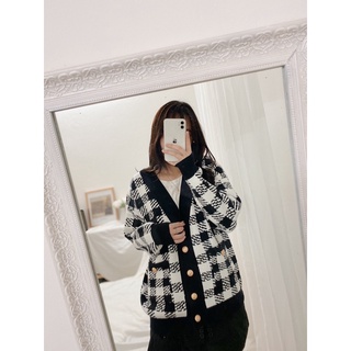 Cardigan kẻ caro (Nâu/Trắng)