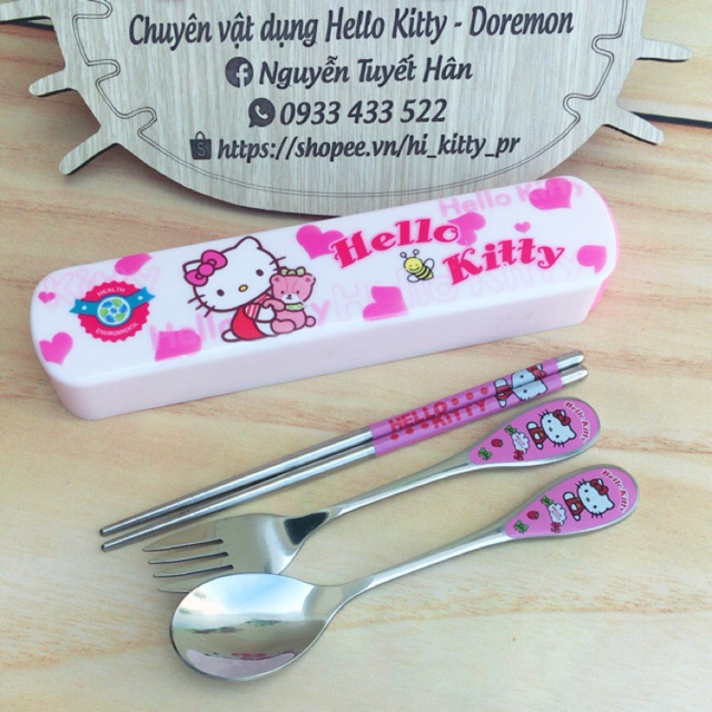 Set hộp đũa+muỗng+nĩa inox HELLO KITTY - DORAEMON