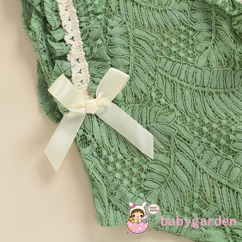 Bộ Áo Liền Quần Cổ Tròn Không Tay Phối Ren Dành Cho Bé Gái 0-18 Tháng Tuổi