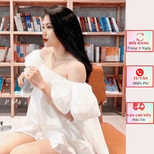 Áo trễ vai babydoll nữ tay bồng dáng suông oversize phom rộng tiểu thư bánh bèo đi biển Hàn Quốc