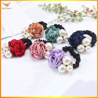 Dây buộc tóc nữ hoa hải đường đính ngọc - Set 6 dây cột tóc dễ thương, bền đẹp - NASI Store