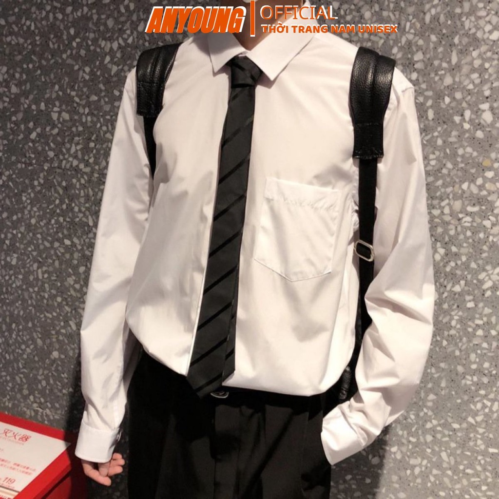 Áo sơ mi màu trắng trơn basic kiểu dáng unisex -dài tay 3 Size  ASM30