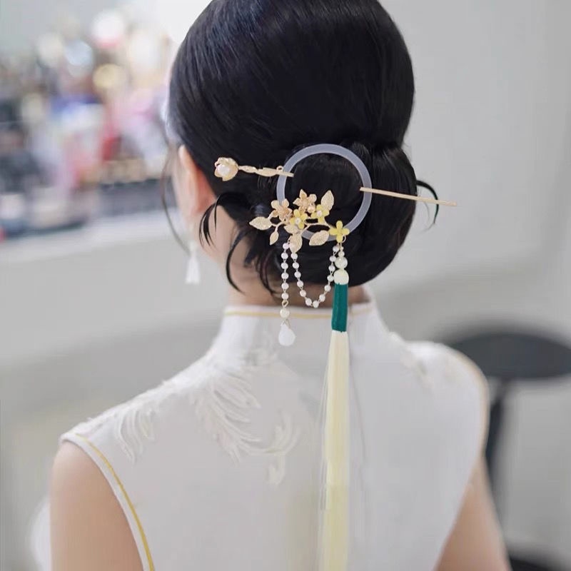 [Aishang Trang Sức Đẹp] Kẹp Tóc Tua Rua Cài Tóc Phối Ngọc Trai Phong Cách Trung Hoa Cổ Điển Hợp Thời Trang