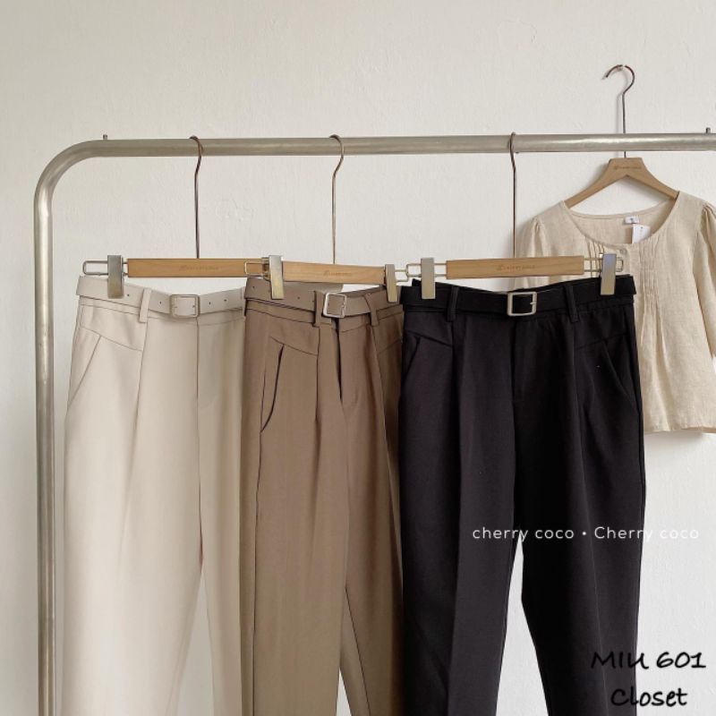 Quần baggy vải kèm đai hàng QC