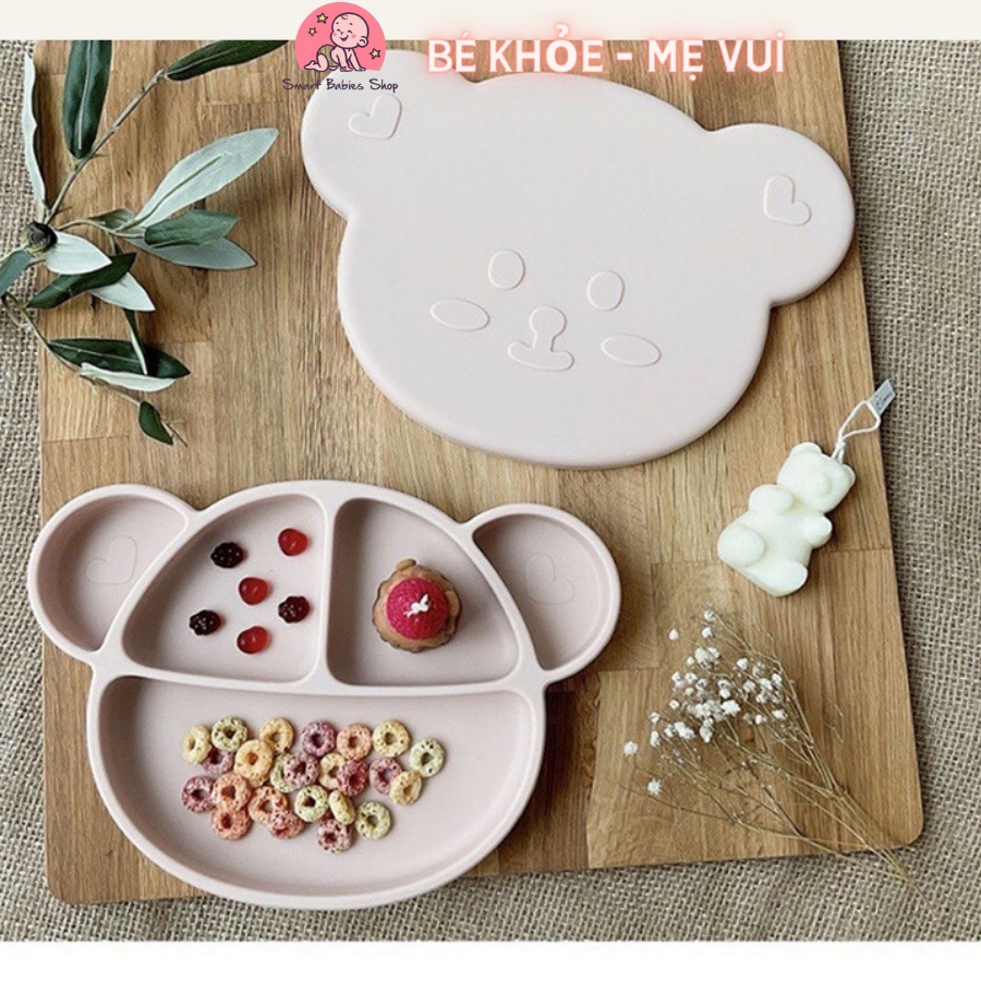 KHAY SILICON CAO CẤP PHONG CÁCH HÀN QUỐC CÓ ĐẾ HÍT CHÂN KHÔNG CHỐNG ĐỔ HÌNH GẤU BROWN CHO BÉ ĂN DẶM, BABYSI
