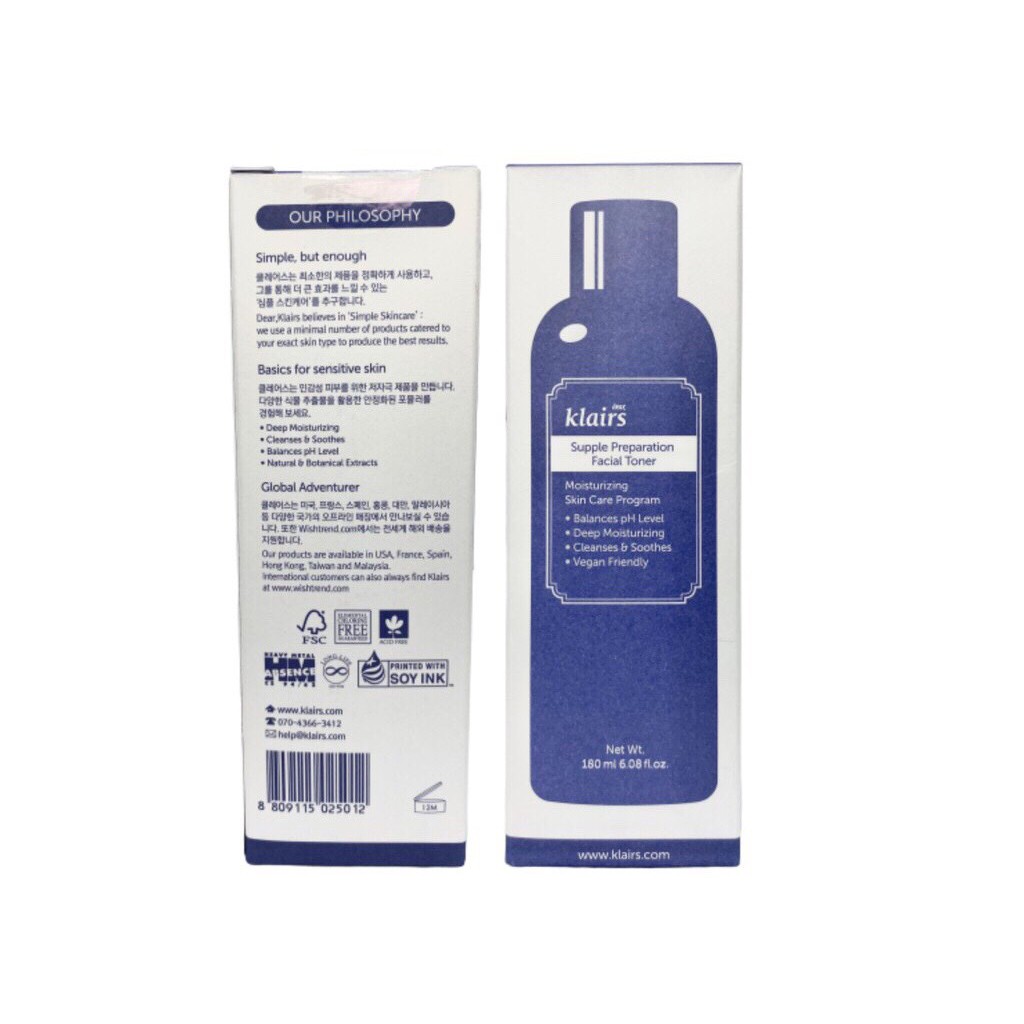 Nước Hoa Hồng Klairs Supple Preparation Toner 180ml Mẫu Mới Nhập Khẩu | BigBuy360 - bigbuy360.vn