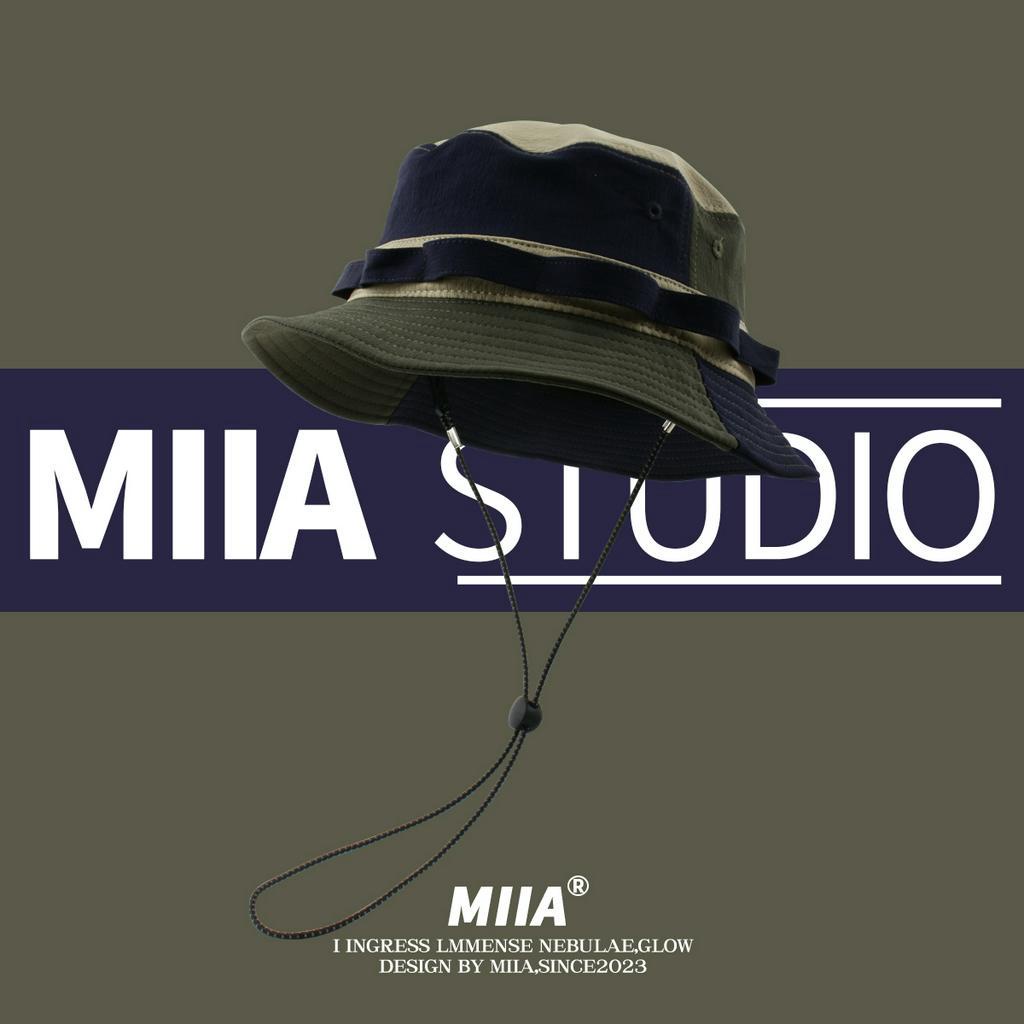 Mũ Bucket Dây Rút Bằng Nhung Kẻ Màu Sắc Tương Phản Phong Cách Nhật Bản Cho Nam