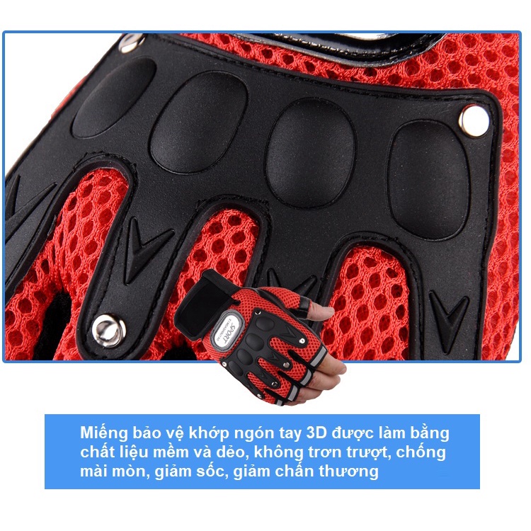 Găng tay hở ngón nam nữ thể thao chống nắng thoáng khí đi xe máy, xe đạp, tập Gym, đi phượt GT05