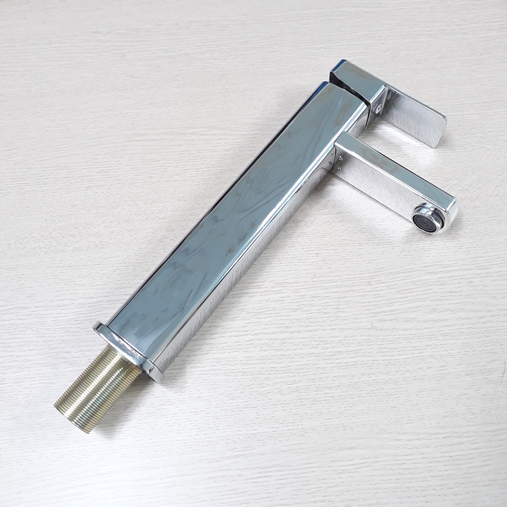 Vòi lavabo nóng lạnh trụ vuông 30cm chất liệu Inox 304 mạ Màu Bạc cao cấp với đầu vòi tạo bọt, chống giọt bắn