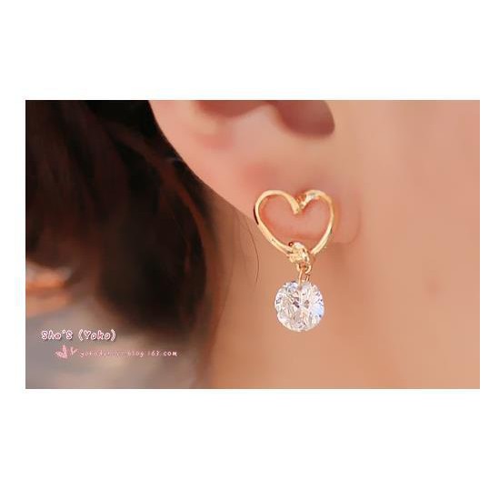 Bông tai hoa tai hình trái tim có hạt đá siêu sang
