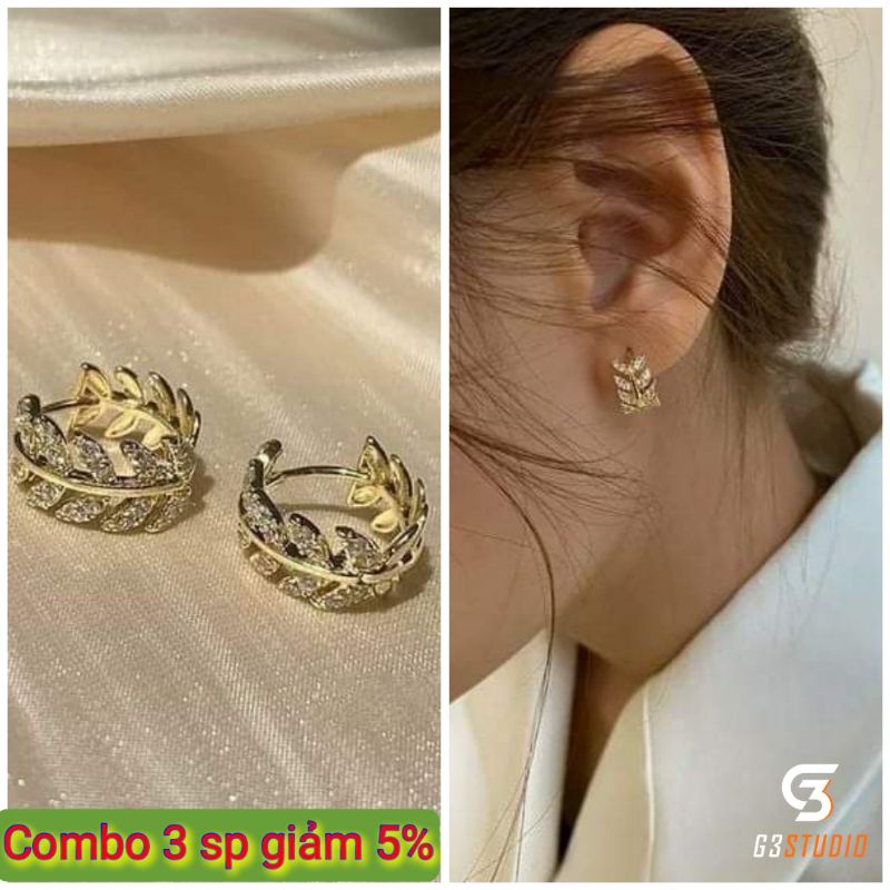 Bông tai lá vàng bạc 925 mạ vàng tây,nhỏ nhắn xinh xắn.