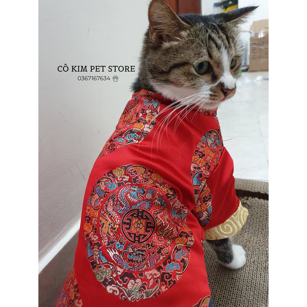 Quần áo chó mèo, áo Tết thêu lưng đỏ ngày Tết
