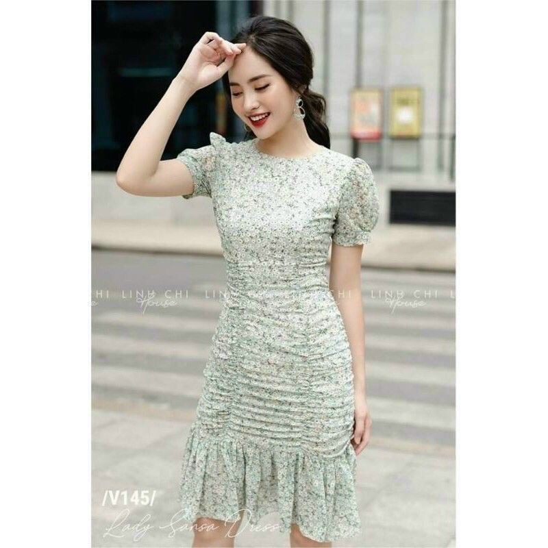 💚[mã code ICB436 giảm 50%]Váy đầm dự tiệc 💜đầm hoa nhí nhún đuôi cá