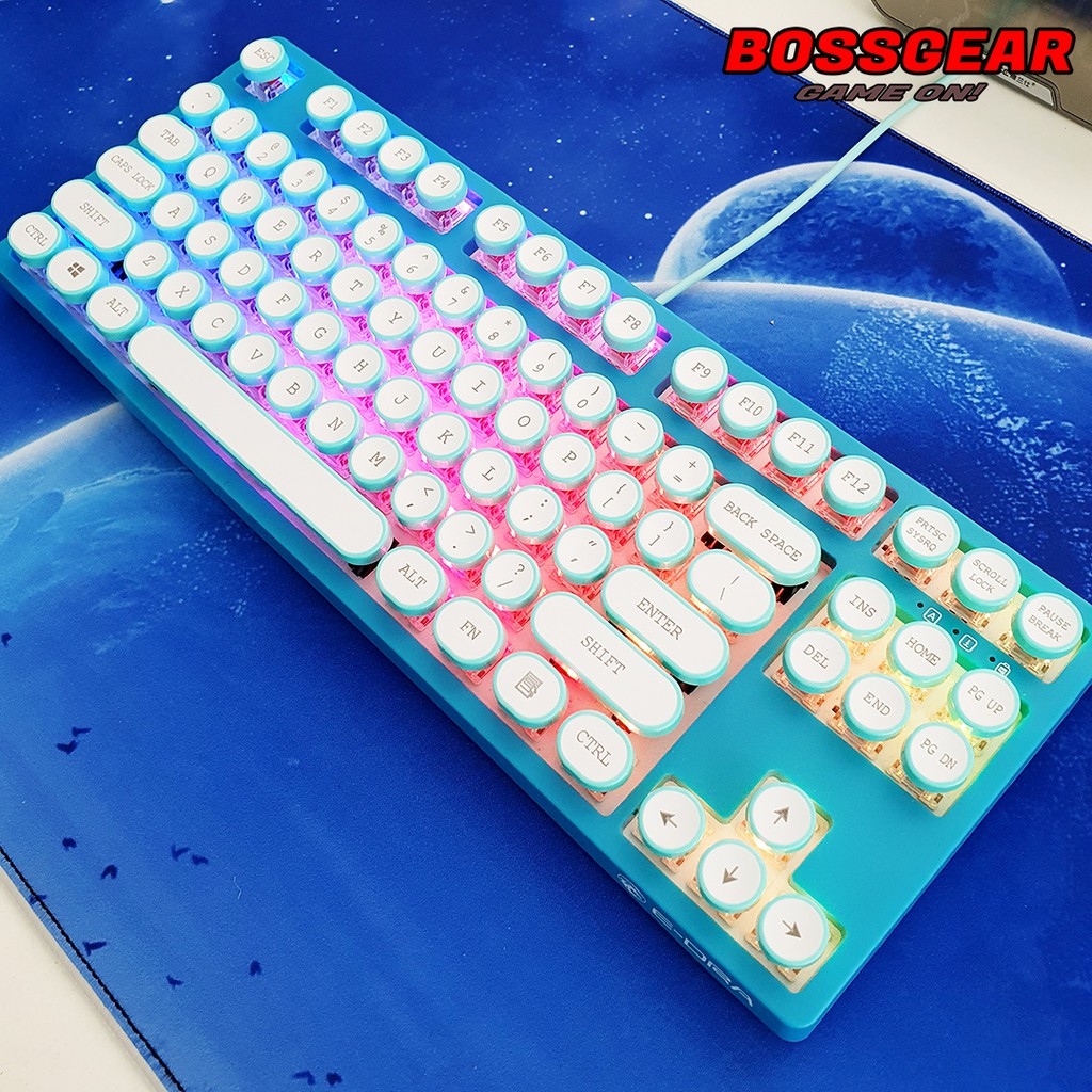 Bộ Keycap Tròn Trắng Bọc Viền Màu Hồng - Xanh Siêu Đẹp dành cho bàn phím cơ ( ABS không xuyên LED )