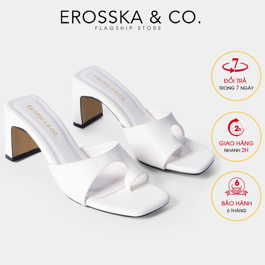 Dép cao gót Erosska mũi vuông kiểu dáng xỏ ngón cao 7cm màu trắng - EB027