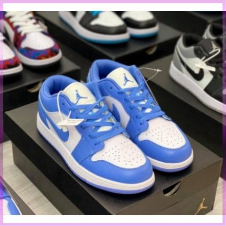Giày Thể Thao Nam Nữ, Giày Nike Jordan 1 UNC Cổ Thấp JD1 Xanh Dương Full Bill Box K236