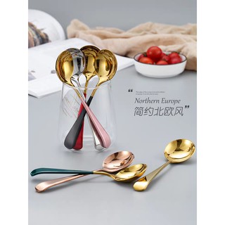 PVN14707 Thìa Ăn Cơm Bằng Inox Mạ Vàng Cán Dài Nhiều Mầu T2