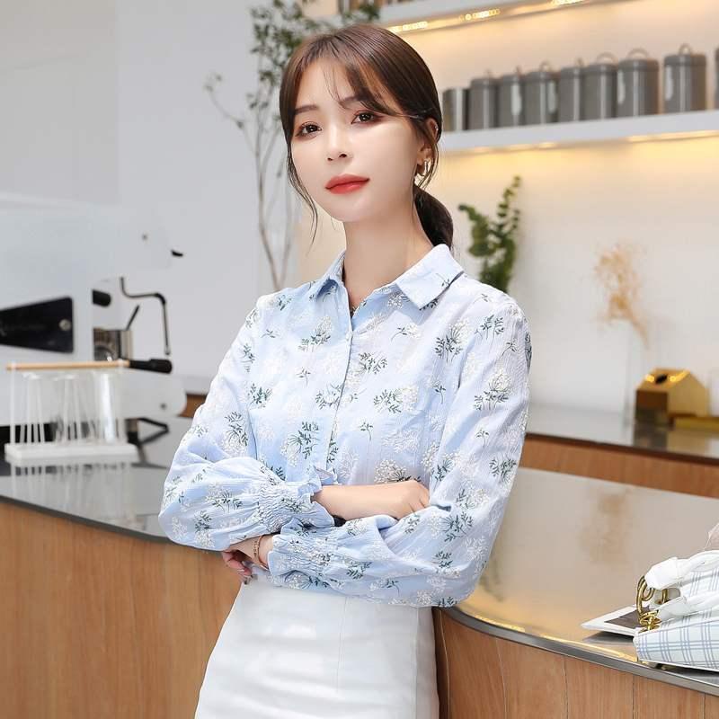 áo sơ mi nữ áo croptop áo sơ mi nữ áo sơ mi áo sơ mi tay ngắn Áo Sơ Mi Tay Dài Ống Loe Dáng Rộng In Họa Tiết Hoa Thời Trang Mùa Thu Hàn Quốc 2022