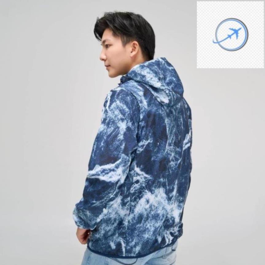 Áo khoác gió nam YODY, áo gió nam hai lớp in loang trượt nước có mũ cản gió bụi - AKM4687 -gt3 HOT T2 New !