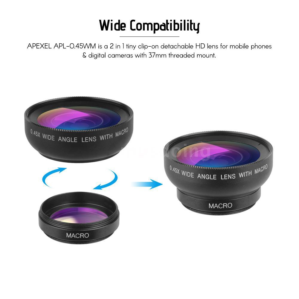 Lens mở rộng góc chụp kẹp điện thoại APEXEL apl-0.45wm 0.45X