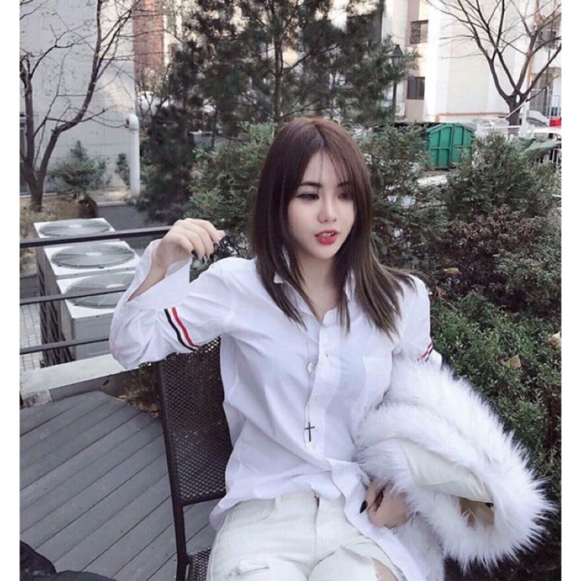 Sơ mi Trắng kẻ tay from rộng nam nữ UNISEX- Áo sơ mi dài tay bassic phong cách ulzzang hàn quốc