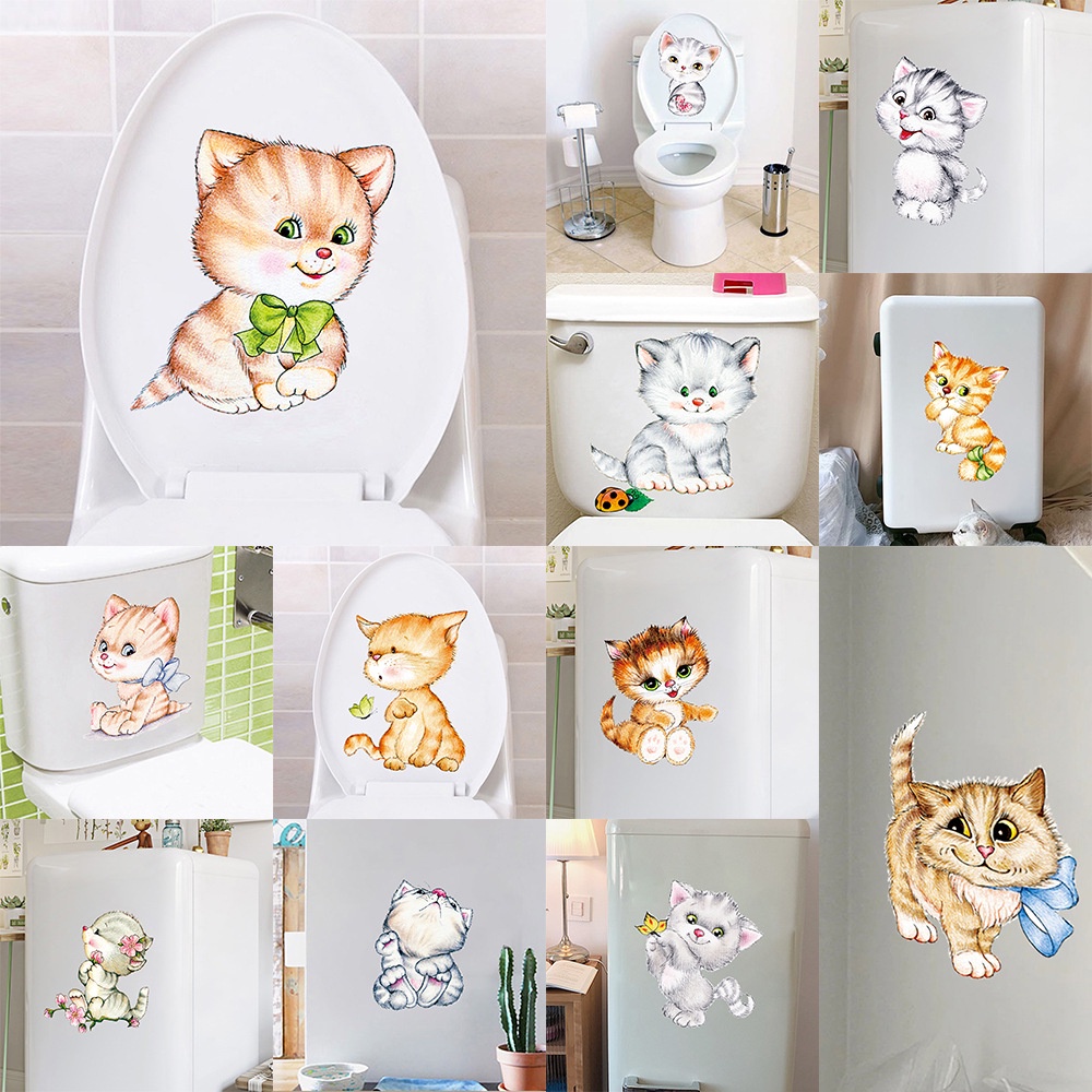 Miếng dán tường/ tủ lạnh/ nhà vệ sinh tự dính và chống thấm nước hình mèo dễ thương