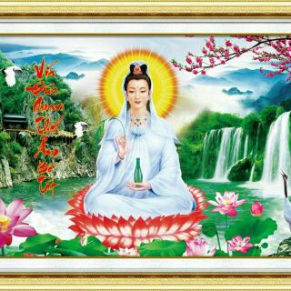 Tranh thêu chữ thập phật bà quân âm kt 59×59