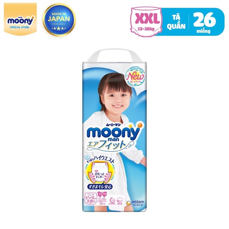 Tã quần cao cấp Moony M58/L44/XL38/XXL26 - Nhập khẩu Nhật Bản mẫu mới nhất