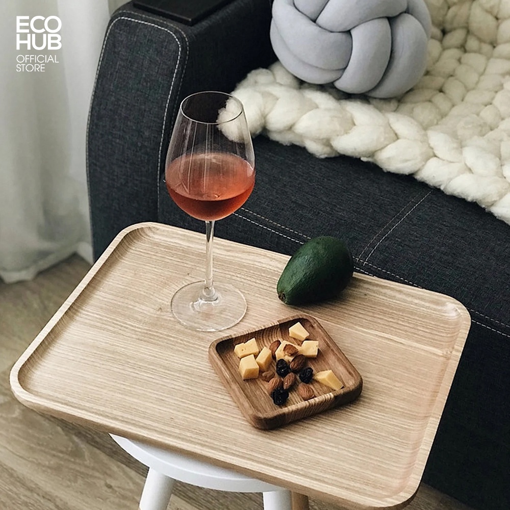 Khay gỗ tự nhiên ECOHUB đựng cà phê thấp cạnh (Wooden Coffee Tray) | EH019