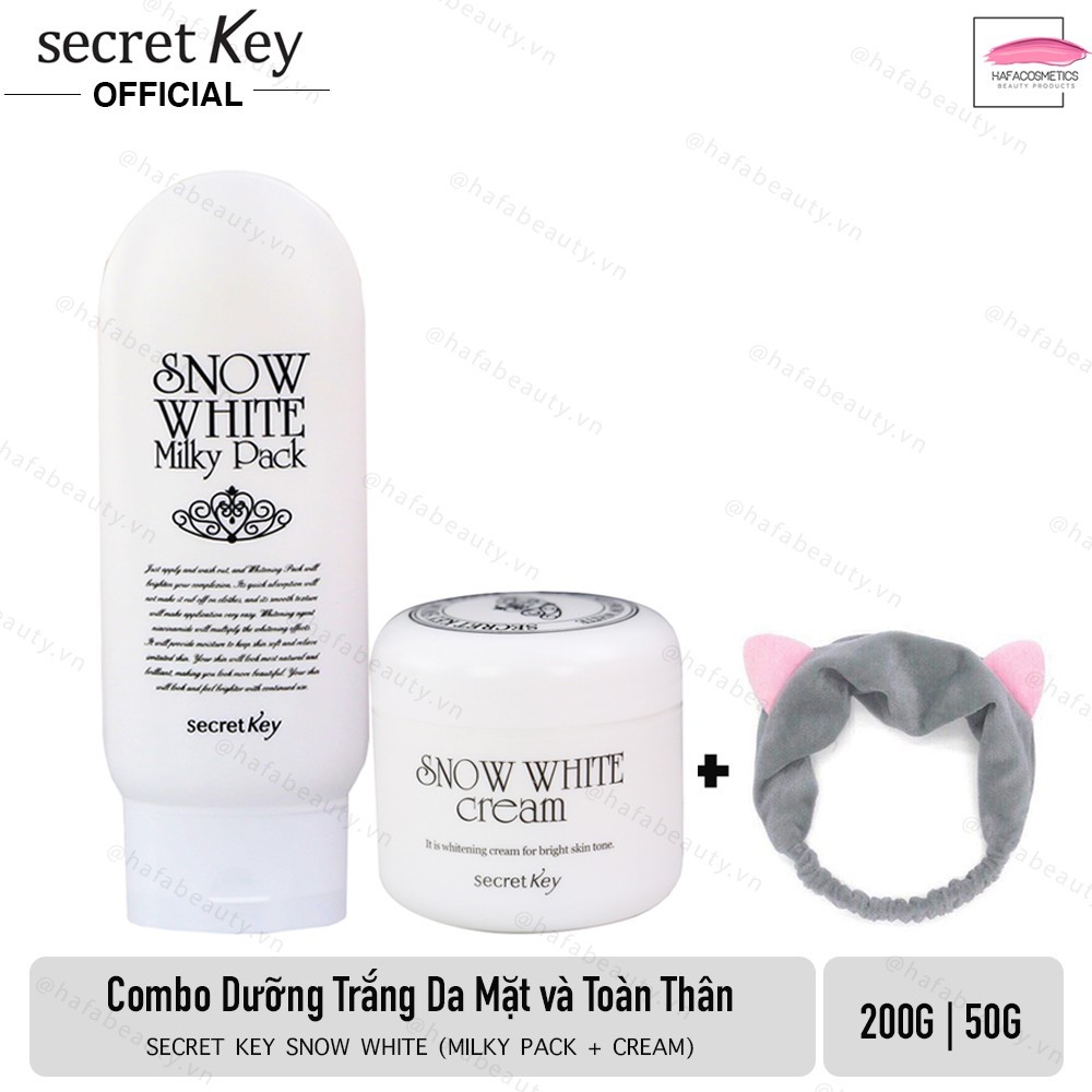 Bộ sản phẩm dưỡng trắng da mặt và body Secret Key Snow White + Tặng kèm 1 Băng đô tai mèo (ngẫu nhiên)