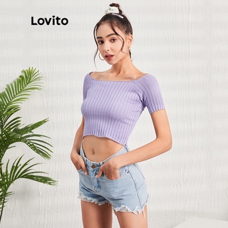 1215XJ-Áo thun Lovito cổ vuông xinh xắn L07153 (Màu tím)