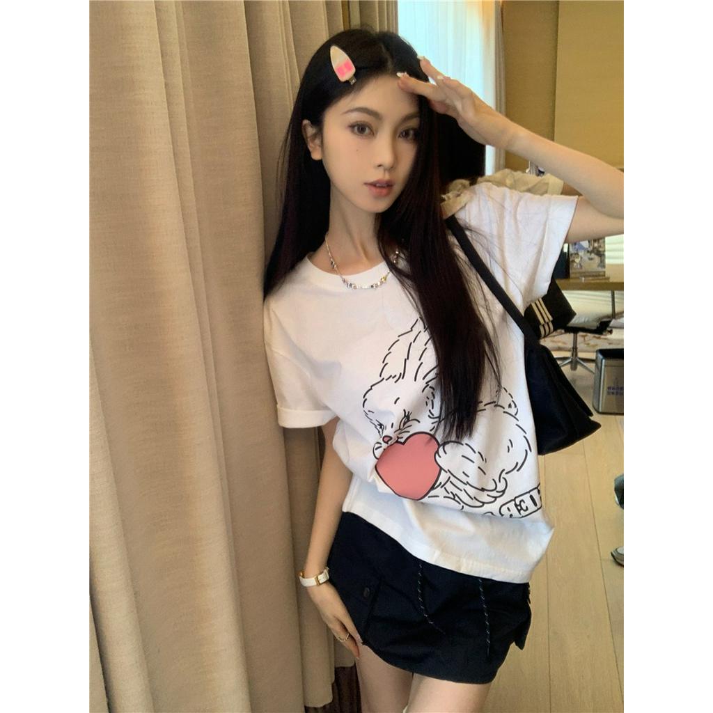 Áo Thun Dáng Rộng Ngắn Tay In Hình Thỏ Đáng Yêu 61790