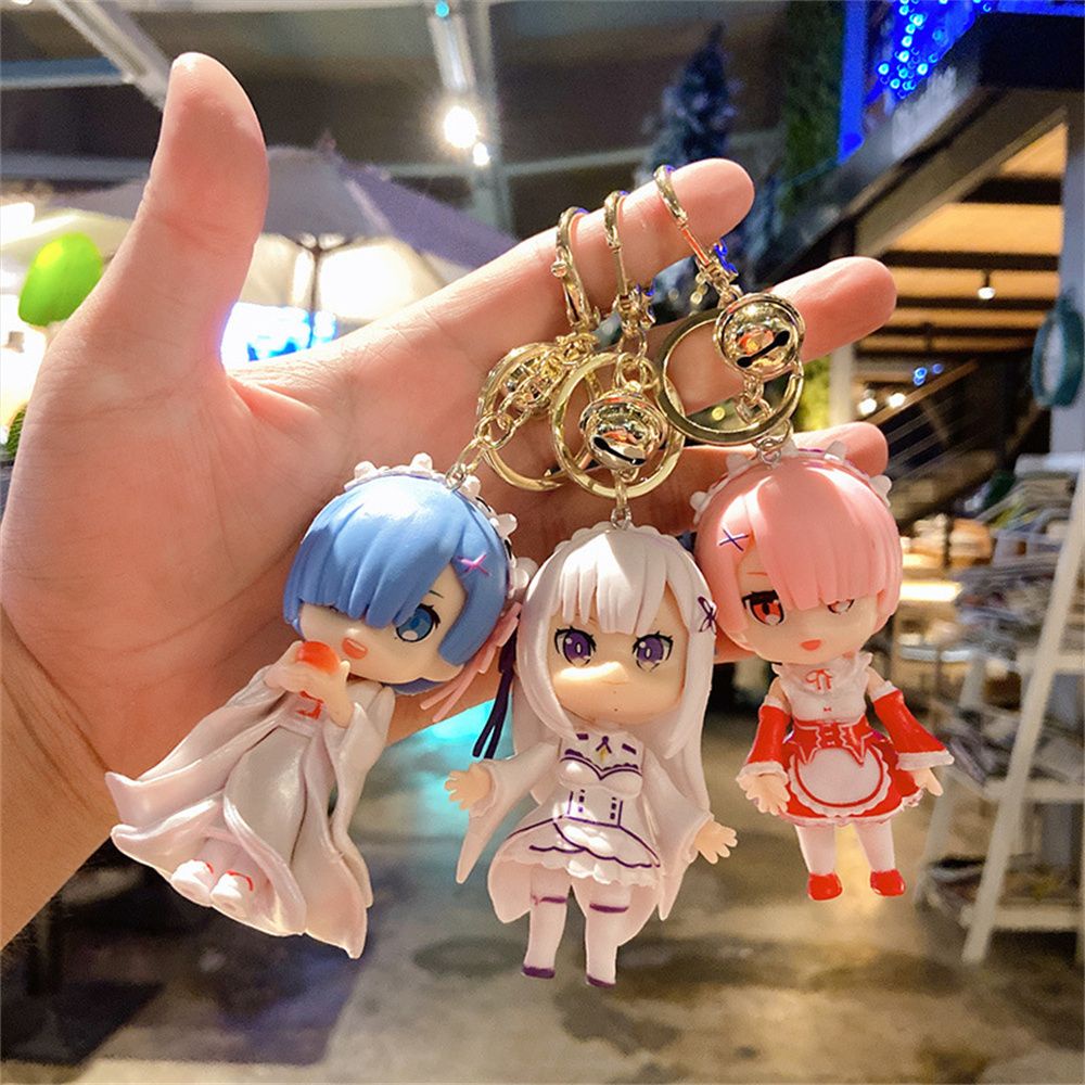 Móc khóa hình nhân vật Rem Ram hoạt hình Anime bằng PVC chất lượng cao
