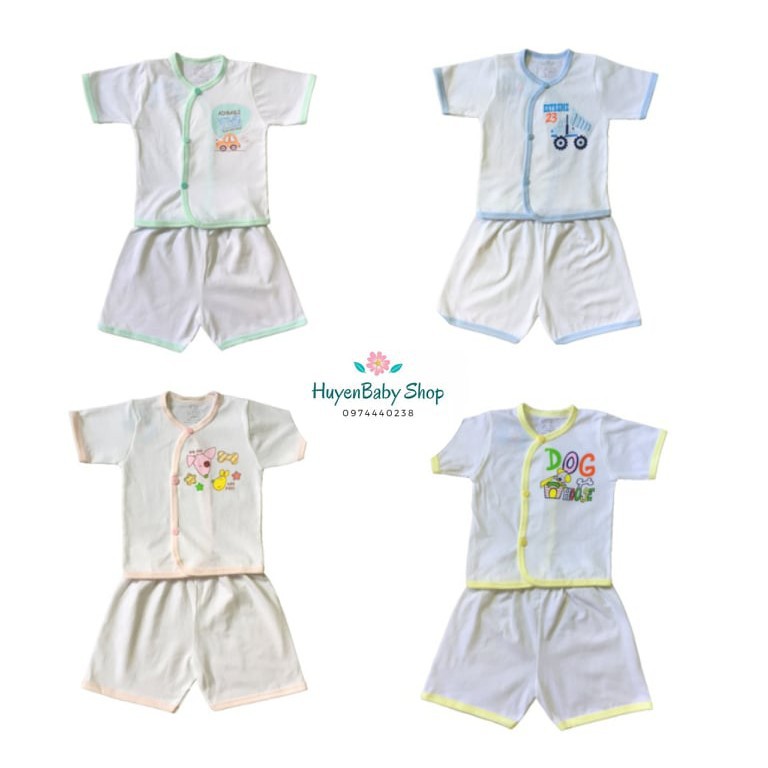 (Loại đẹp) COMBO 3 Bộ quần áo sơ sinh cộc tay màu trắng JOU ( 100% cotton cao cấp)