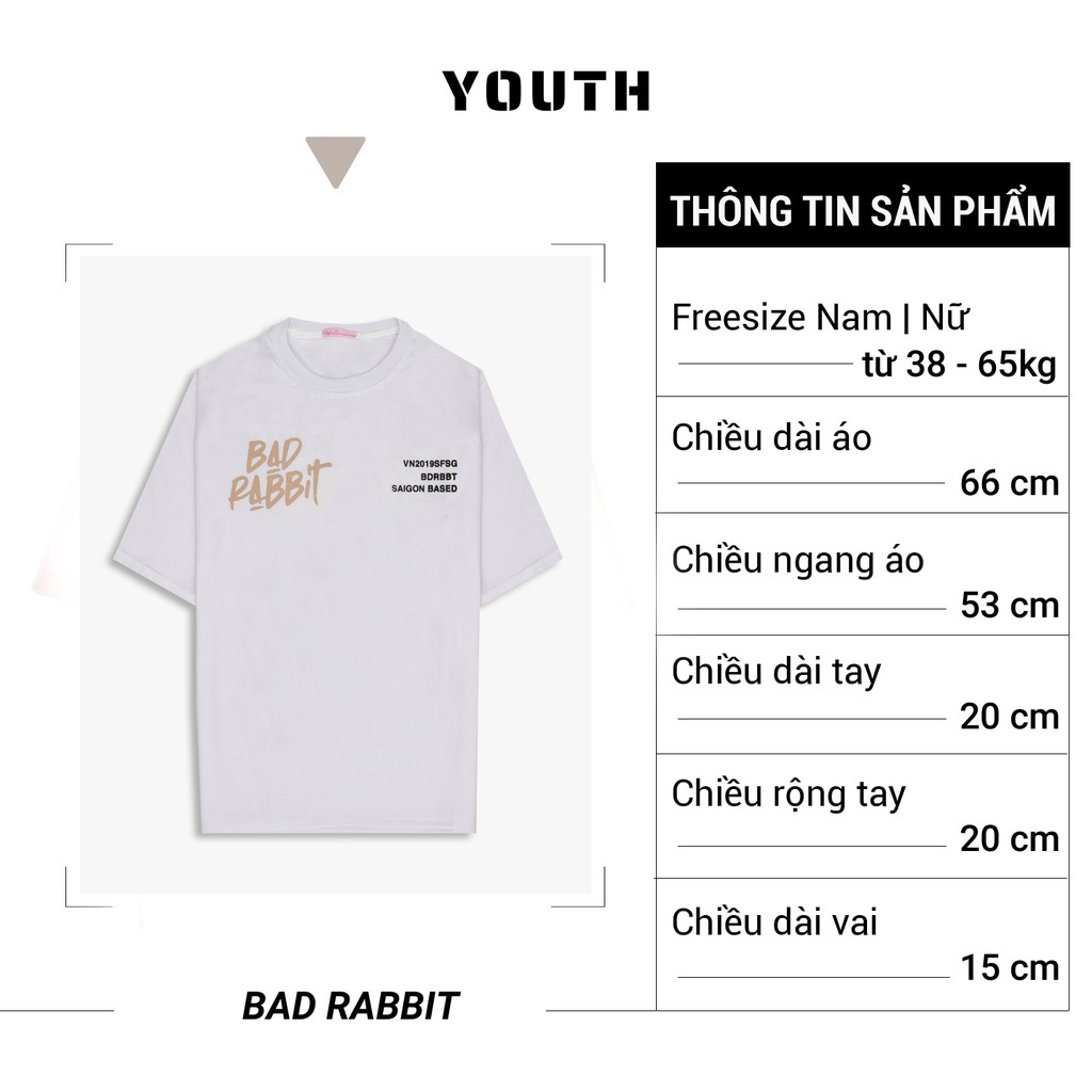 Áo thun nam nữ unisex YOUTH form rộng cổ tròn tay lỡ vải Cotton xịn FreeSize(38-65Kg) - Thỏ Rabbit - AP29