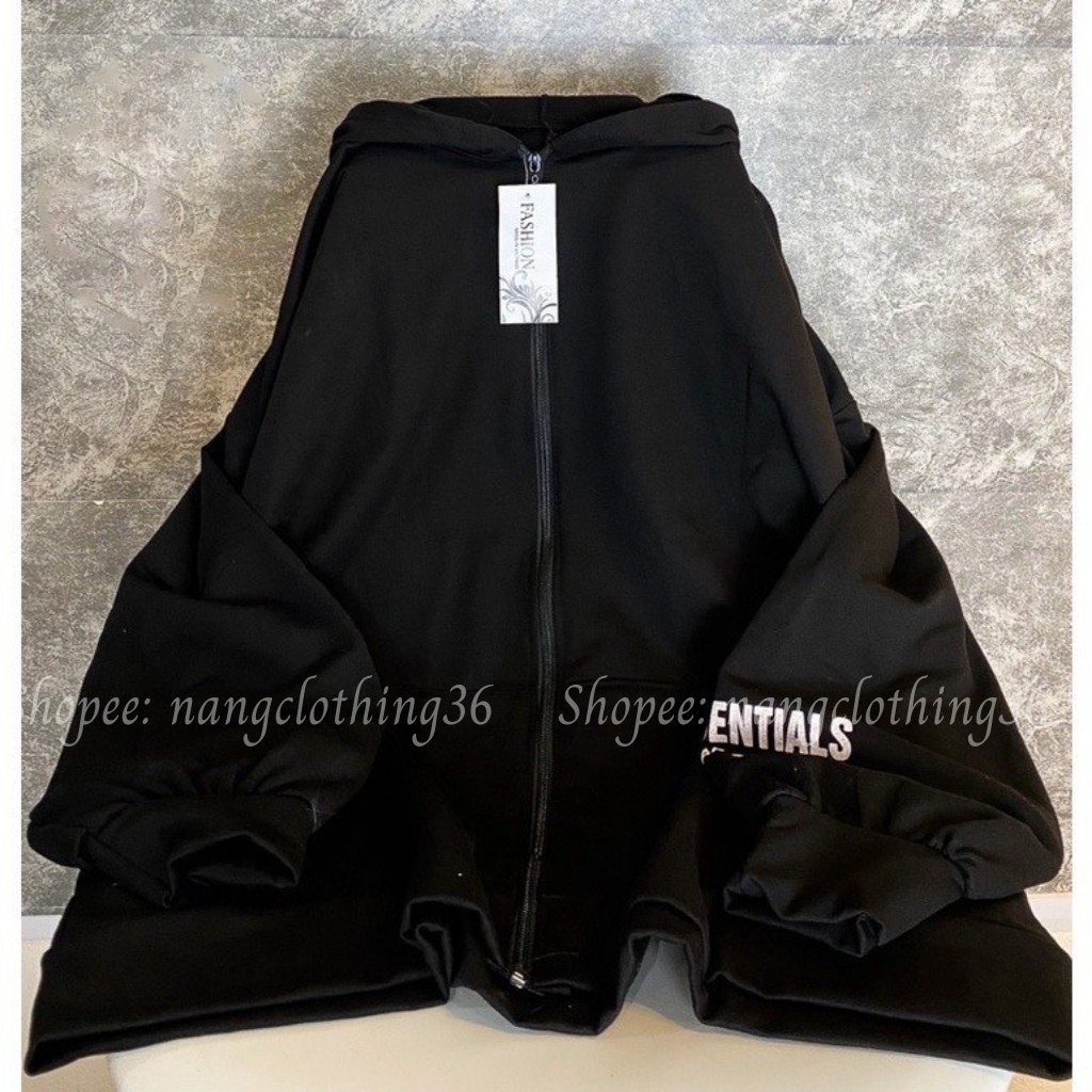 Áo Khoác Nỉ Unisex Dày ESSENTALL, Áo Khoác Nữ 2 Màu Đen Trắng, Nam Nữ Mặt Được Khóa Kéo Chất Nỉ Dày Ấm