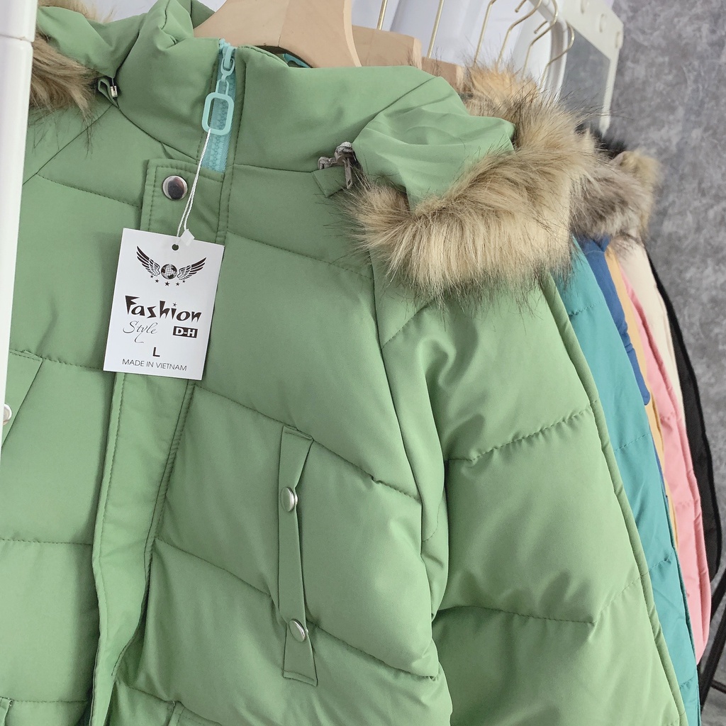 [ảnh thật-sẵn] Áo phao mũ lông nâu túi hộp cúc bấm | BigBuy360 - bigbuy360.vn