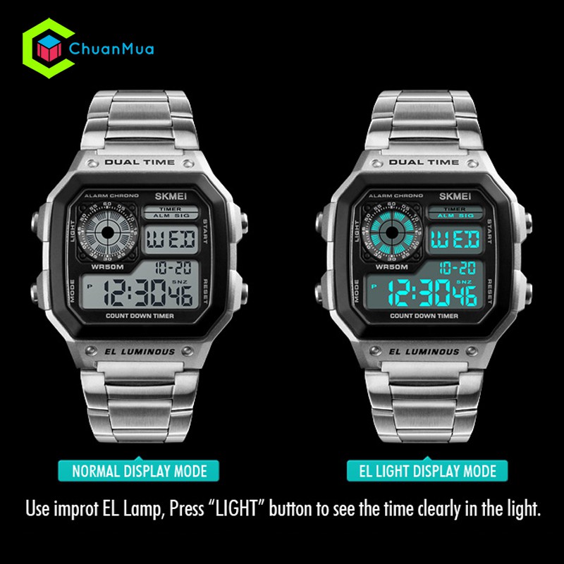 Đồng Hồ Nam Điện Tử SKMEI 1335 EL Luminous DHA508 - Silver, Black, Rose Gold. | BigBuy360 - bigbuy360.vn